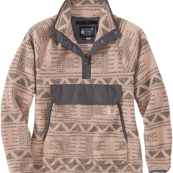 Carhartt Women's Relaxed Fit Fleece Pullover Warm Taupe Geo Aztec - Picture 8 of 8